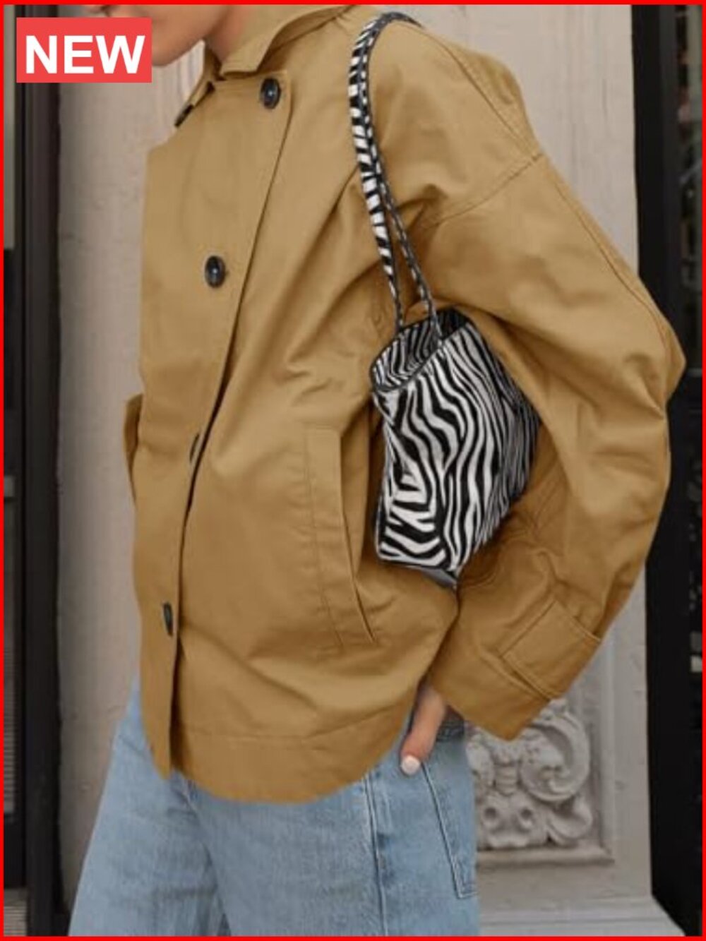 Oversized Trench Coat Single Breasted Lapel Casual Short Jacket Fall Outerwear - Picture 3 of 7